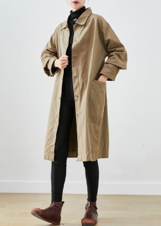 Stil Khaki Oversized Lommer Bomull Trench Coat Fall