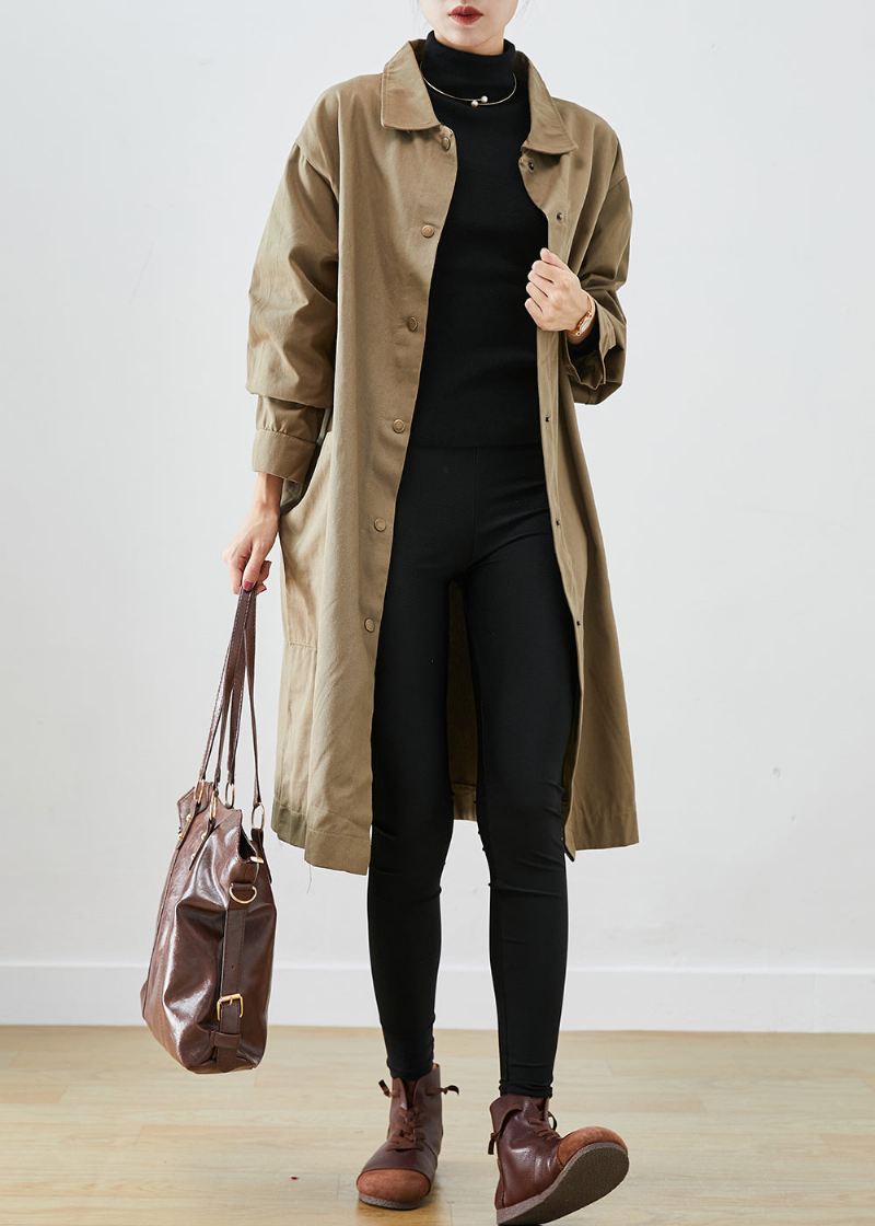 Stil Khaki Oversized Lommer Bomull Trench Coat Fall - Trenchcoats for kvinner