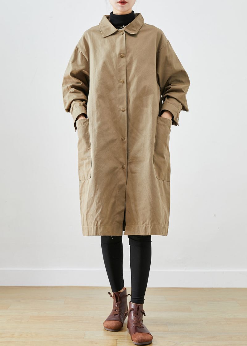 Stil Khaki Oversized Lommer Bomull Trench Coat Fall - Trenchcoats for kvinner