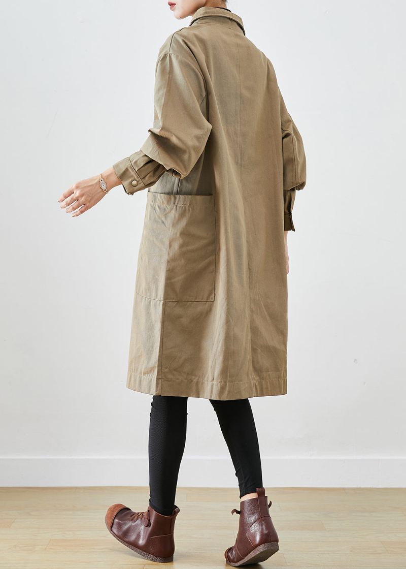 Stil Khaki Oversized Lommer Bomull Trench Coat Fall - Trenchcoats for kvinner