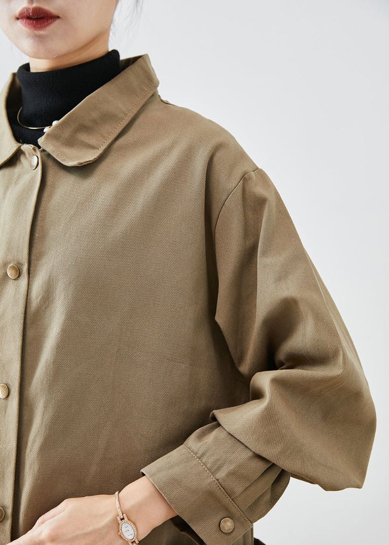 Stil Khaki Oversized Lommer Bomull Trench Coat Fall - Trenchcoats for kvinner