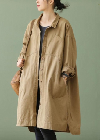 Stil Khaki Peterpan Kragelommer Knapp Lav Høy Design Fall Langermet Trenchcoat