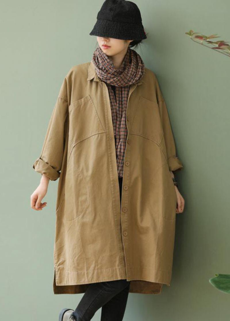 Stil Khaki Peterpan Kragelommer Knapp Lav Høy Design Fall Langermet Trenchcoat - Trenchcoats for kvinner