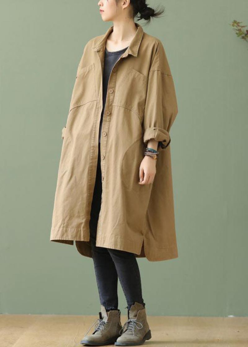 Stil Khaki Peterpan Kragelommer Knapp Lav Høy Design Fall Langermet Trenchcoat - Trenchcoats for kvinner