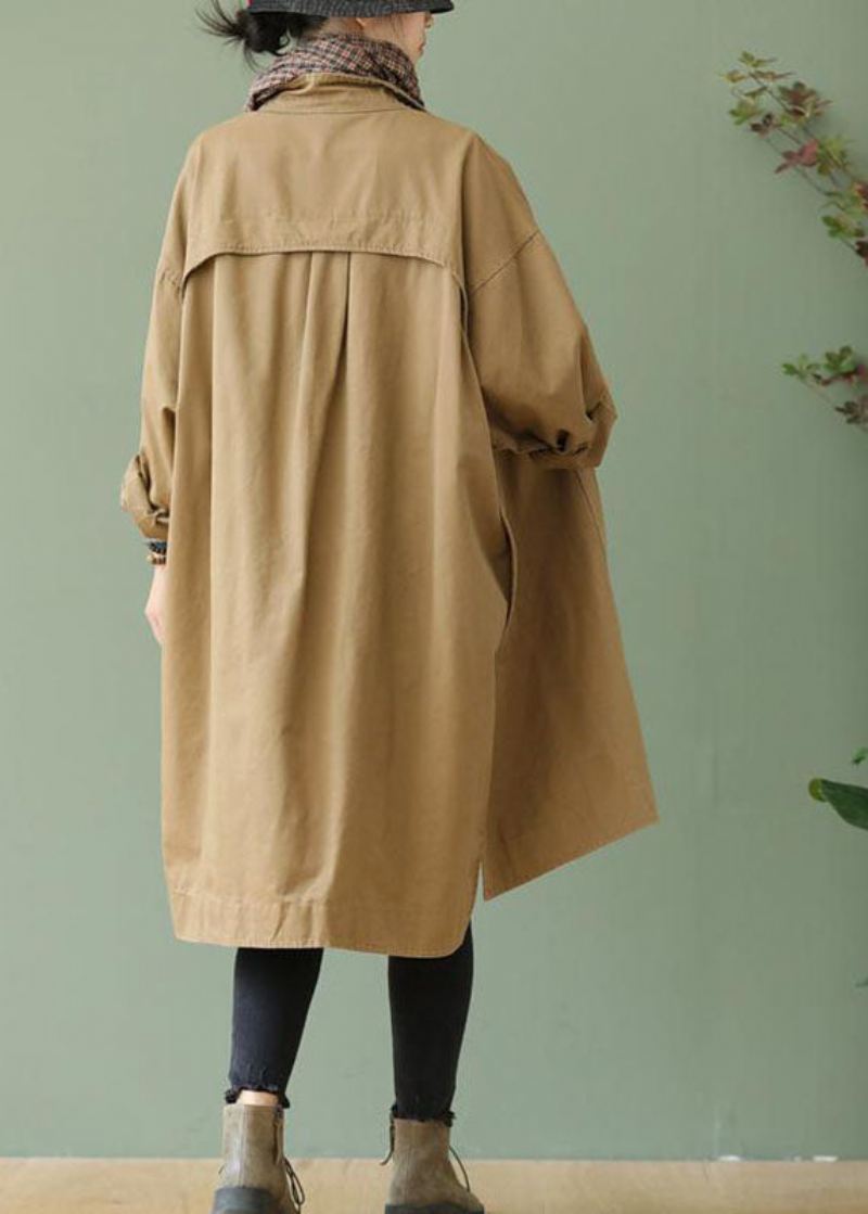 Stil Khaki Peterpan Kragelommer Knapp Lav Høy Design Fall Langermet Trenchcoat - Trenchcoats for kvinner