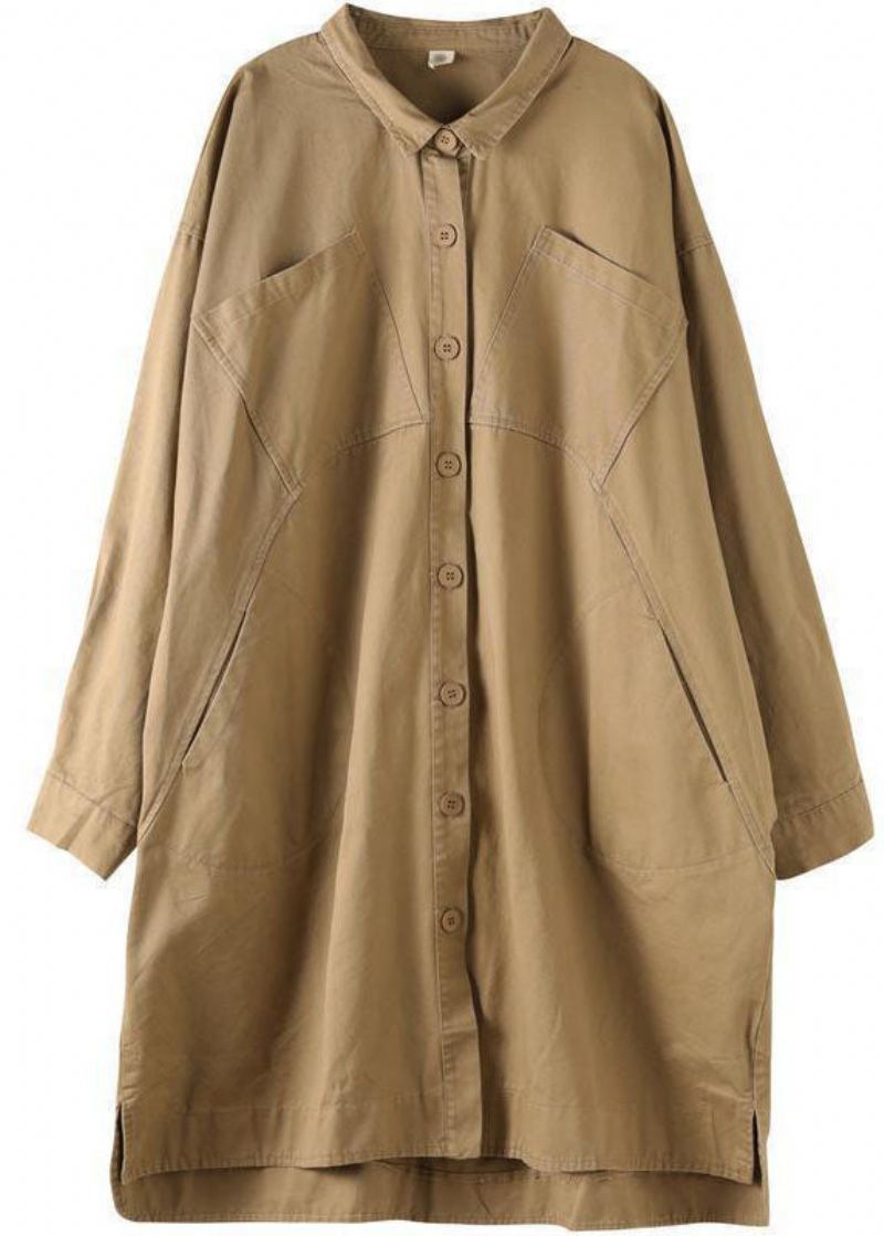 Stil Khaki Peterpan Kragelommer Knapp Lav Høy Design Fall Langermet Trenchcoat - Trenchcoats for kvinner