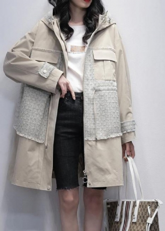 Stil Lys Beige Fin Trenchcoat Work Hette Patchwork Yttertøy