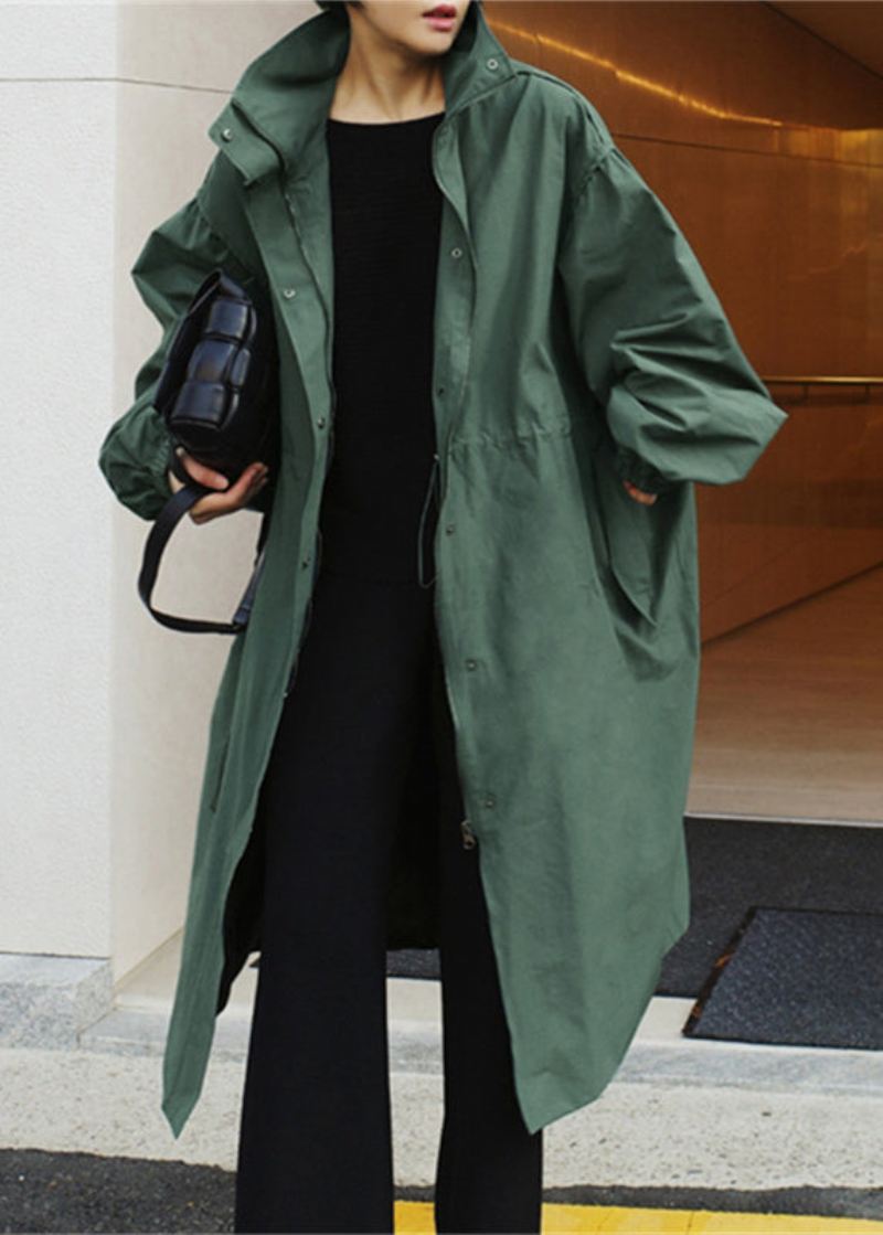 Stilig Army Green Stand Krage Knapplommer Trench Coats Langermet