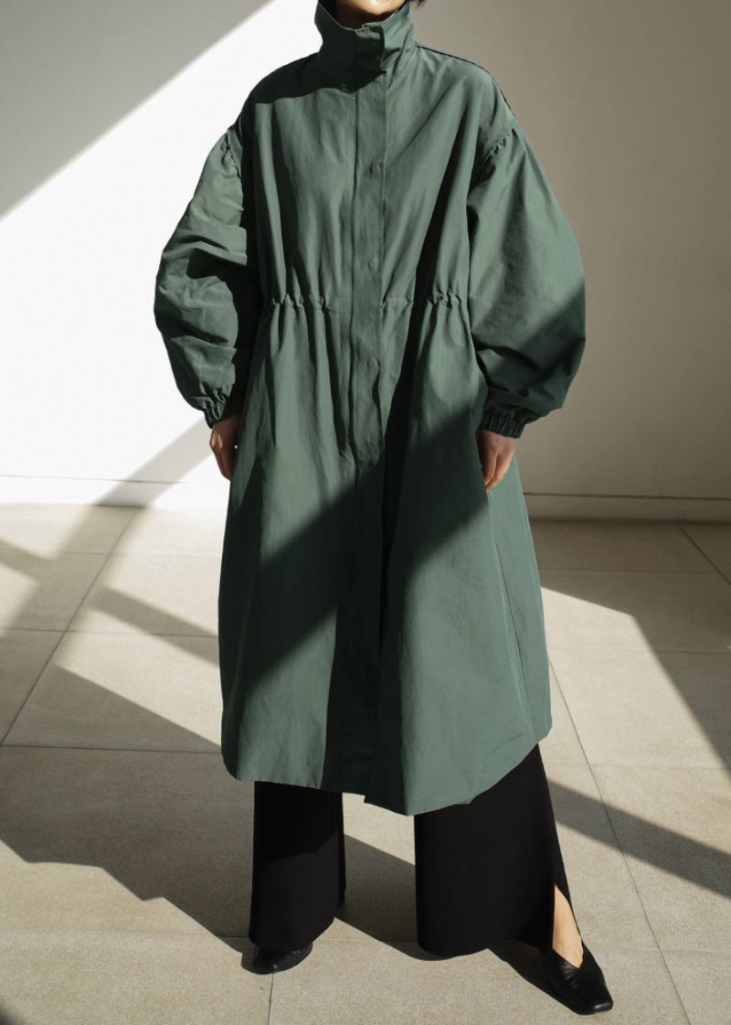 Stilig Army Green Stand Krage Knapplommer Trench Coats Langermet - Army Green