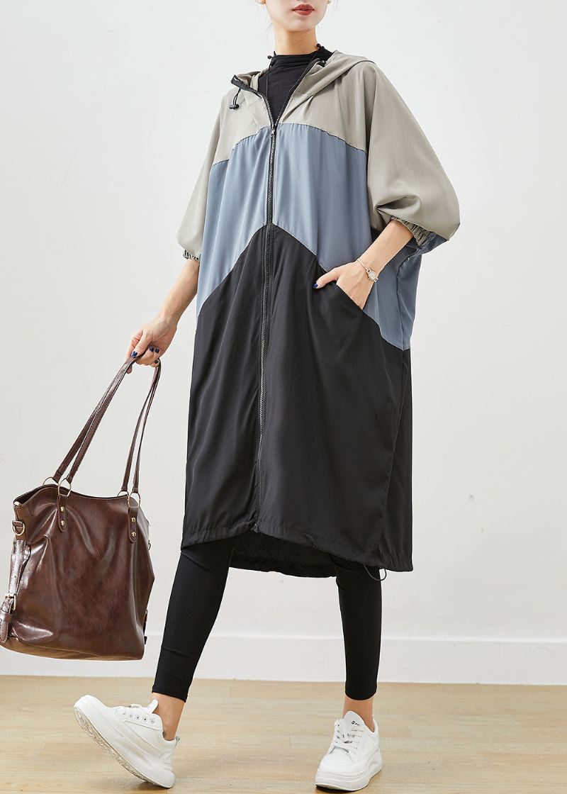 Stilig Colorblock Oversized Patchwork Drawstring Spandex Trench Fall - Trenchcoats for kvinner