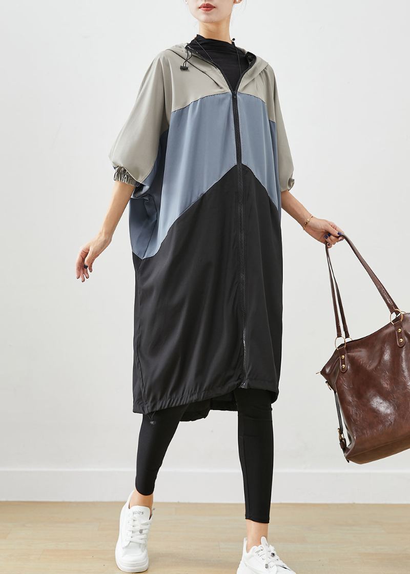 Stilig Colorblock Oversized Patchwork Drawstring Spandex Trench Fall - Trenchcoats for kvinner