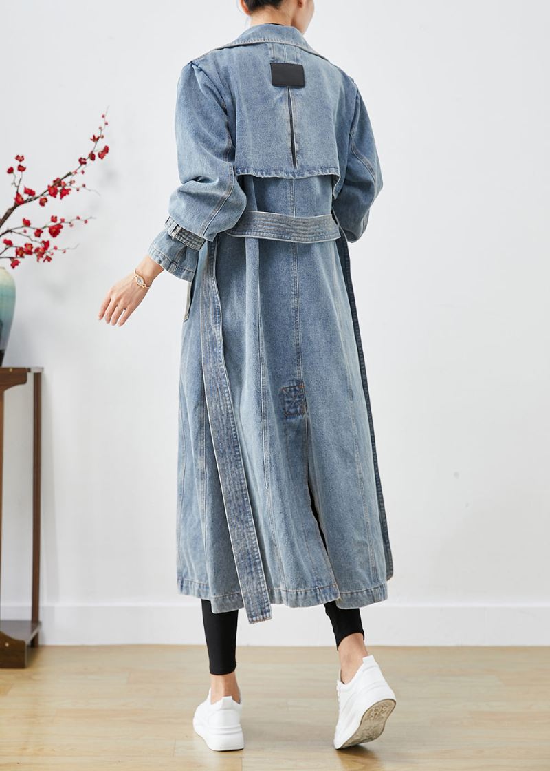 Stilig Lyseblå Dobbeltbryst Overdimensjonert Denim Trenchcoats Høst - Trenchcoats for kvinner