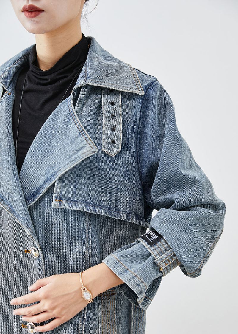 Stilig Lyseblå Dobbeltbryst Overdimensjonert Denim Trenchcoats Høst - Trenchcoats for kvinner