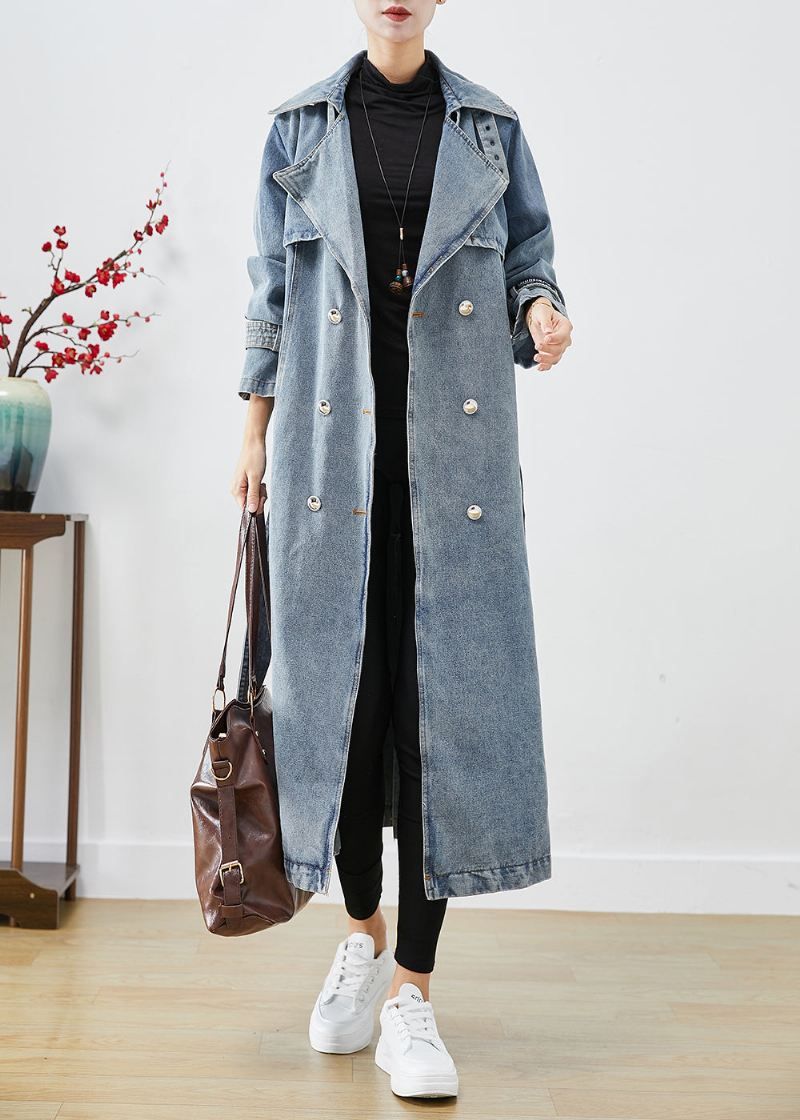 Stilig Lyseblå Dobbeltbryst Overdimensjonert Denim Trenchcoats Høst - Trenchcoats for kvinner