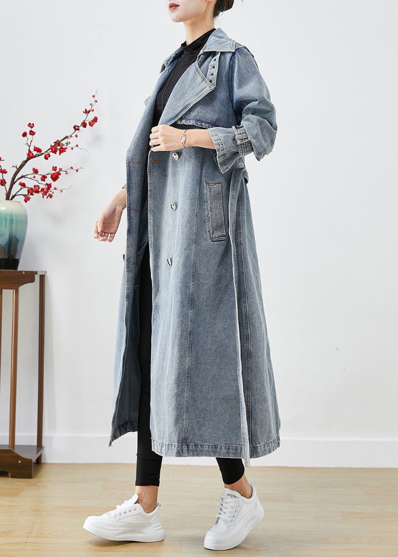 Stilig Lyseblå Dobbeltbryst Overdimensjonert Denim Trenchcoats Høst - Trenchcoats for kvinner