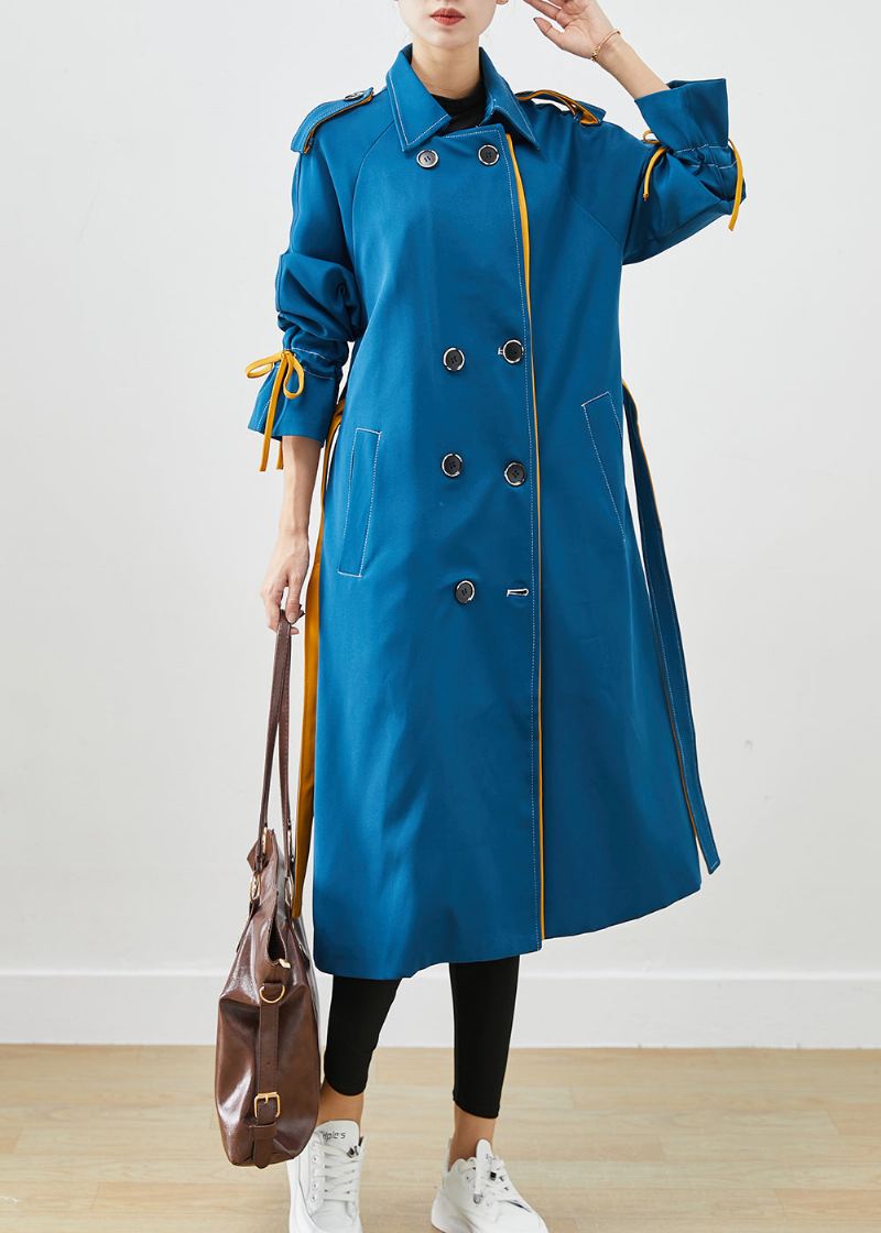 Stilig Peacock Blue Double Breast Tie Midje Cotton Coats Fall - Trenchcoats for kvinner