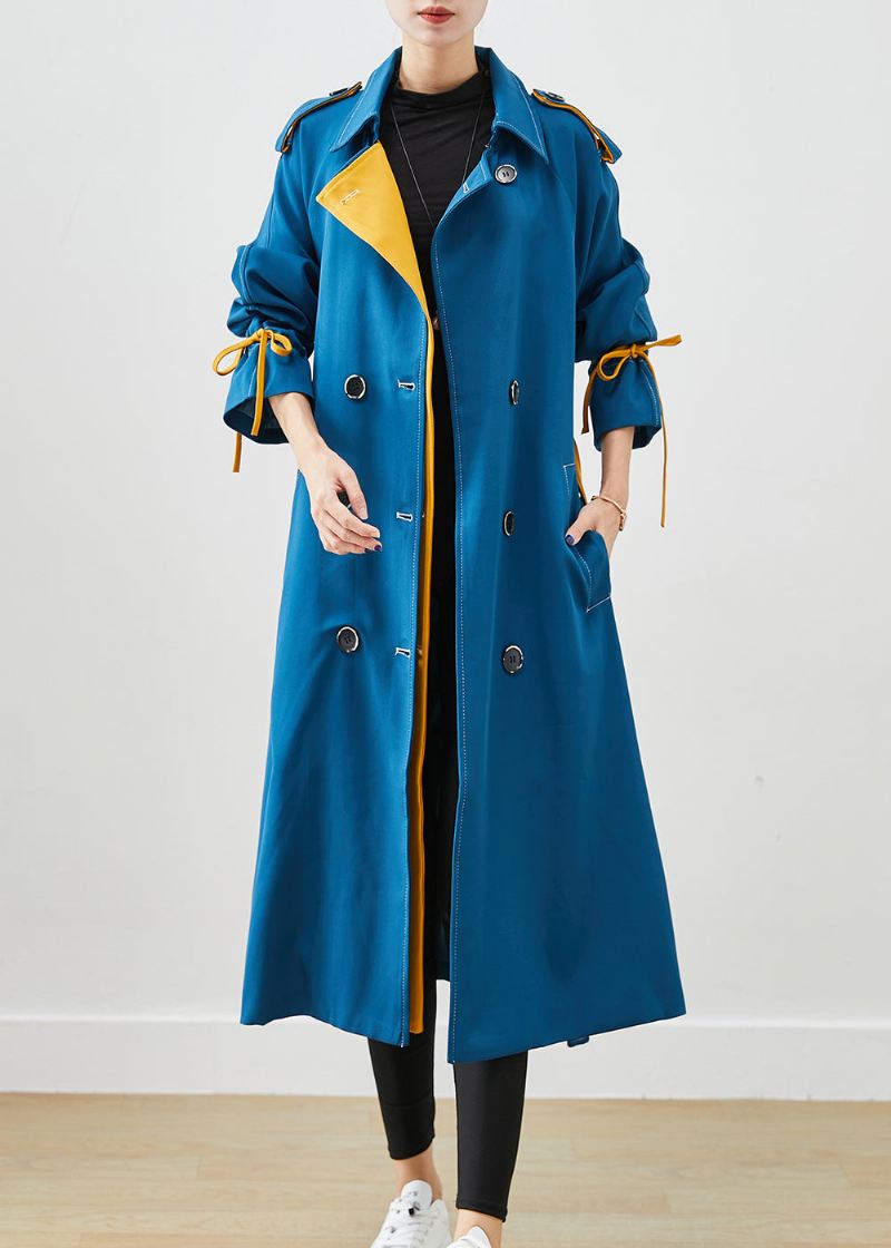 Stilig Peacock Blue Double Breast Tie Midje Cotton Coats Fall - Trenchcoats for kvinner