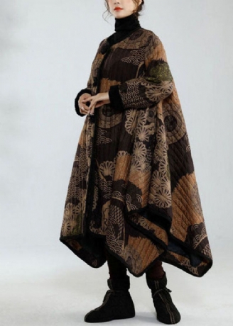 Stilig Svart Asymmetrisk Design Oversized Print Fine Bomullsfylte Trenchcoats Vinter