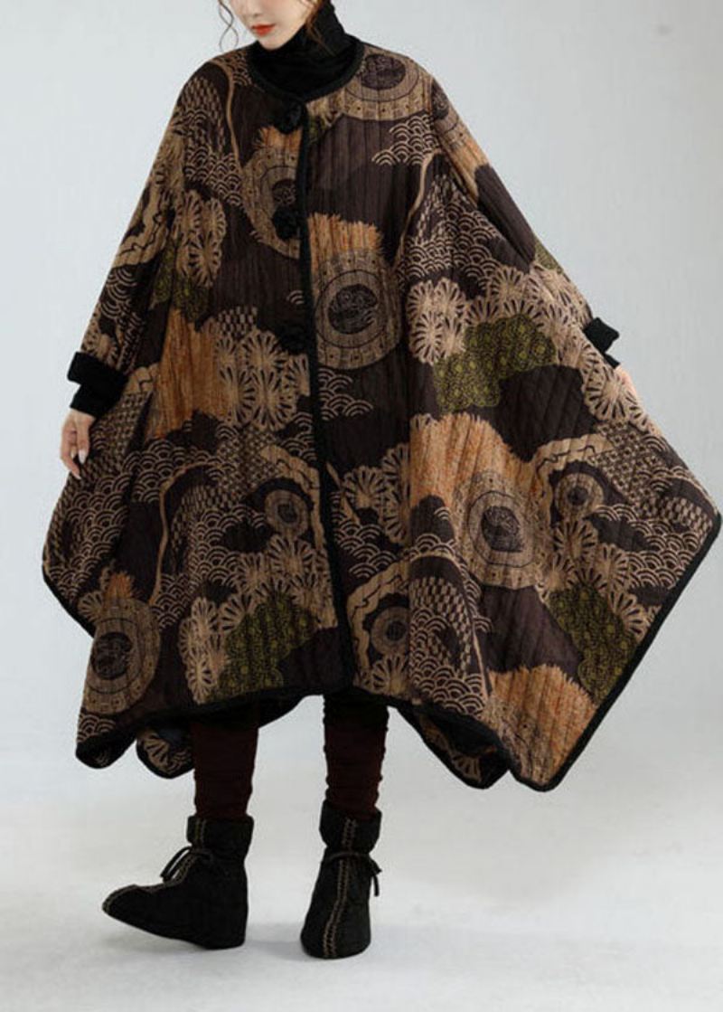 Stilig Svart Asymmetrisk Design Oversized Print Fine Bomullsfylte Trenchcoats Vinter - Trenchcoats for kvinner