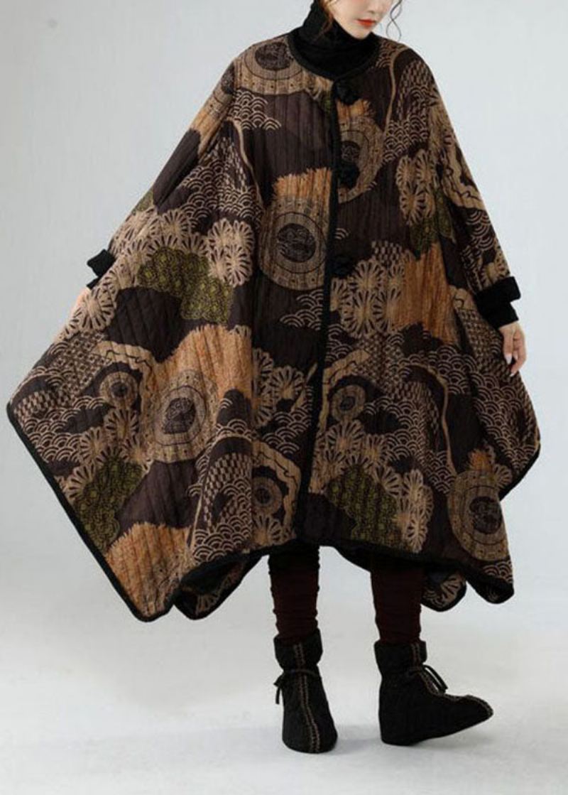 Stilig Svart Asymmetrisk Design Oversized Print Fine Bomullsfylte Trenchcoats Vinter - Trenchcoats for kvinner