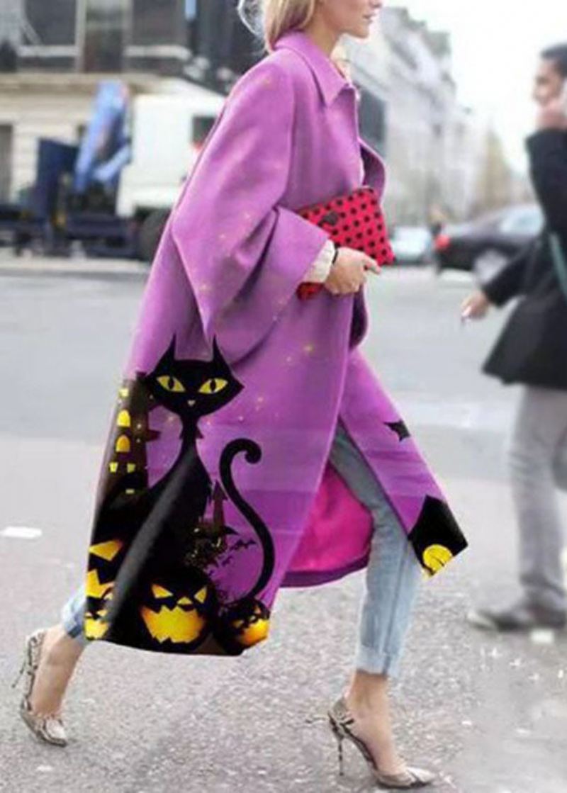 Street Rose Peter Pan Krage Print Patchwork Høst Langermet Coat