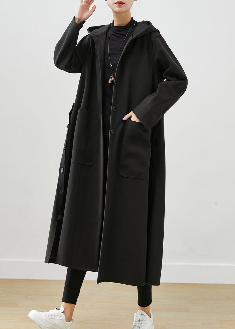 Svart Oversized Cotton Coat Hettelommer Fall