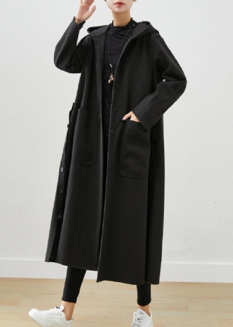 Svart Oversized Cotton Coat Hettelommer Fall