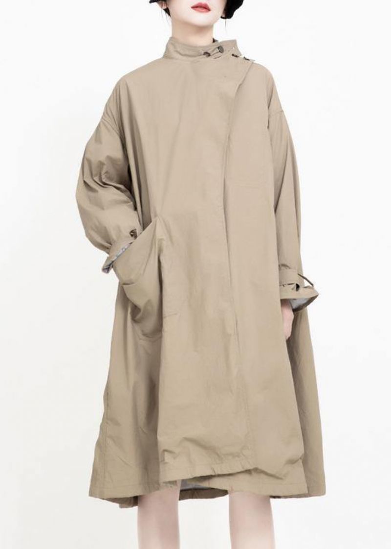 To Måter Å Bære Mote Asymmetriccoats Kvinner Khaki Midi Jakker - Svart