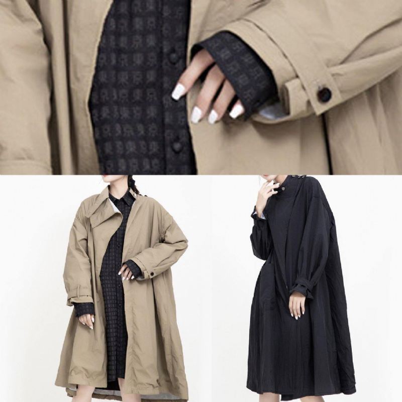 To Måter Å Bære Mote Asymmetriccoats Kvinner Khaki Midi Jakker - Svart