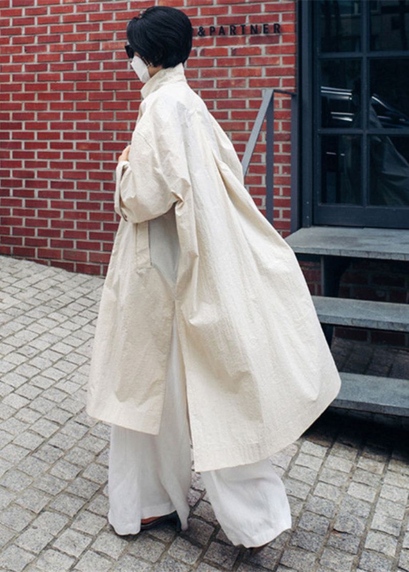 Uformell Beige Peter Pan Krageknapp Rynket Side Åpen Trenchcoats Langermet - Trenchcoats for kvinner