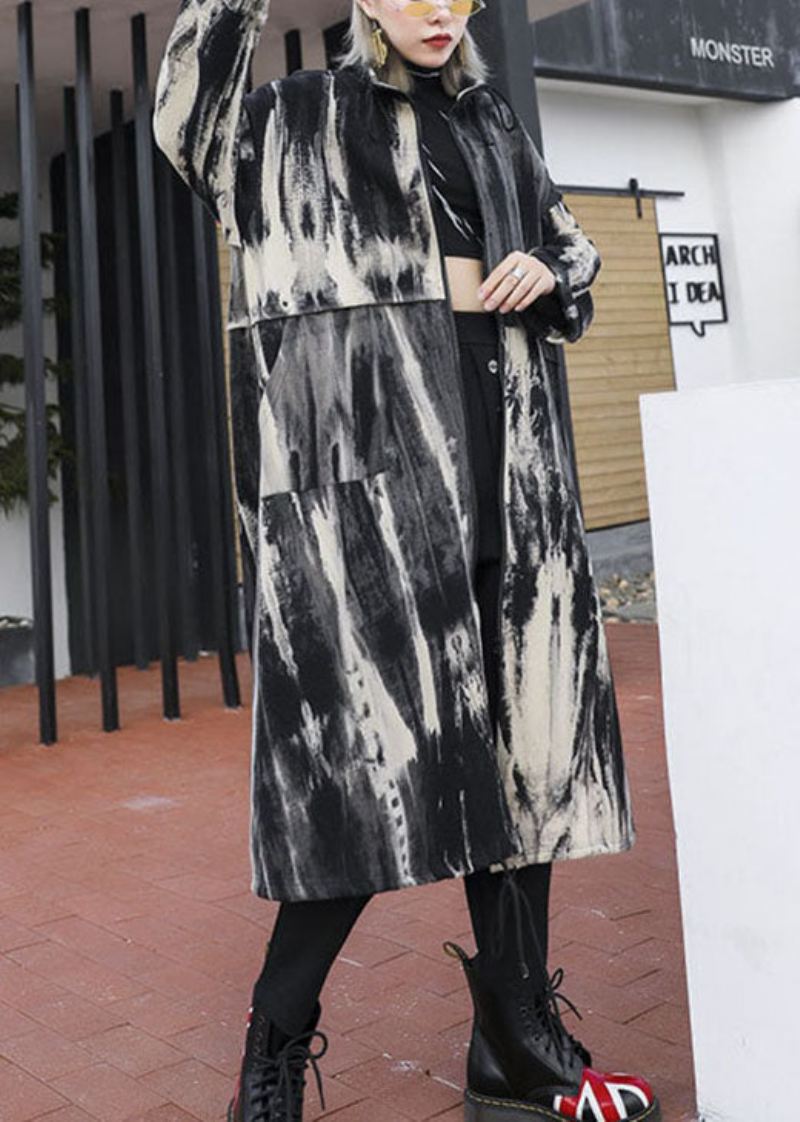 Uformell Retro Snøring Print Lommer Fall Trenchcoats - Trenchcoats for kvinner