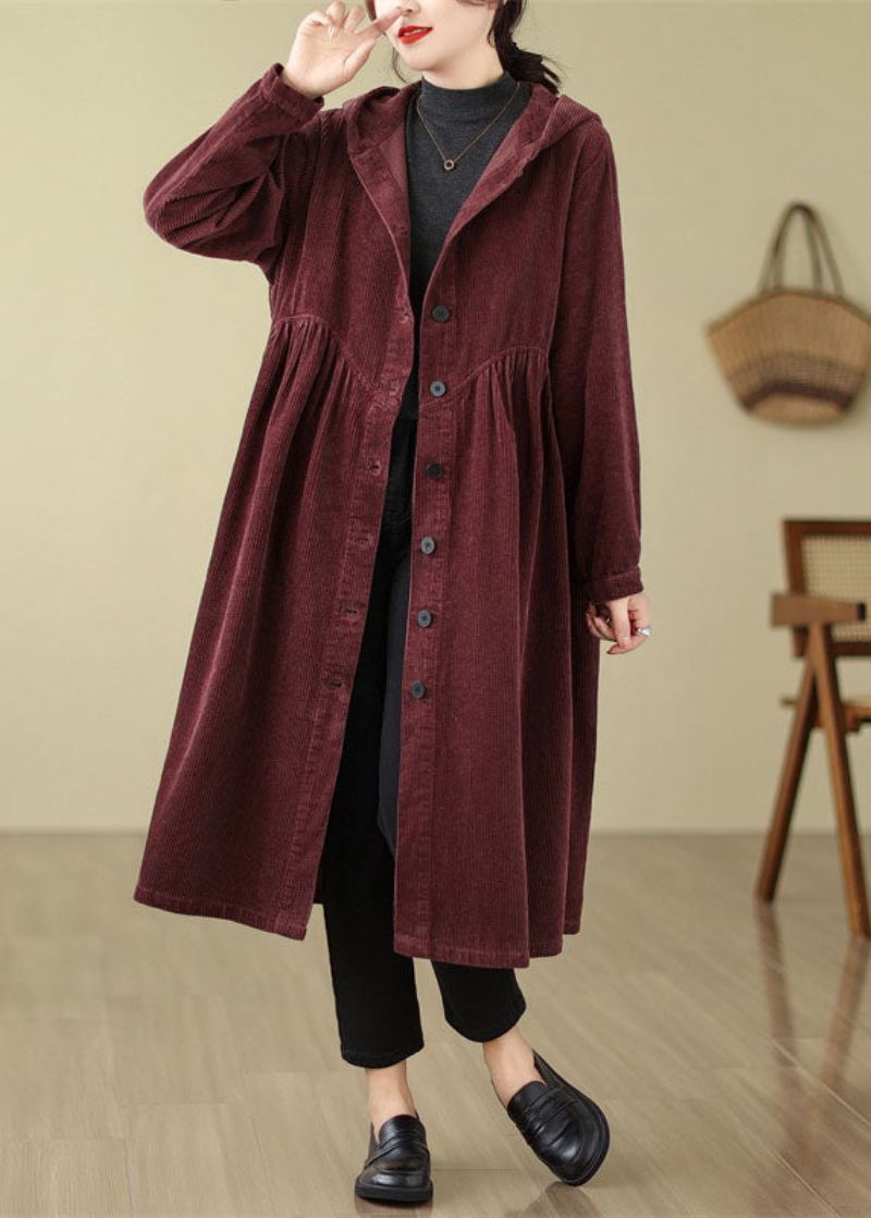 Unik Mulberry Patchwork Rynket Knapp Corduroy Hette Trench Coats Fall