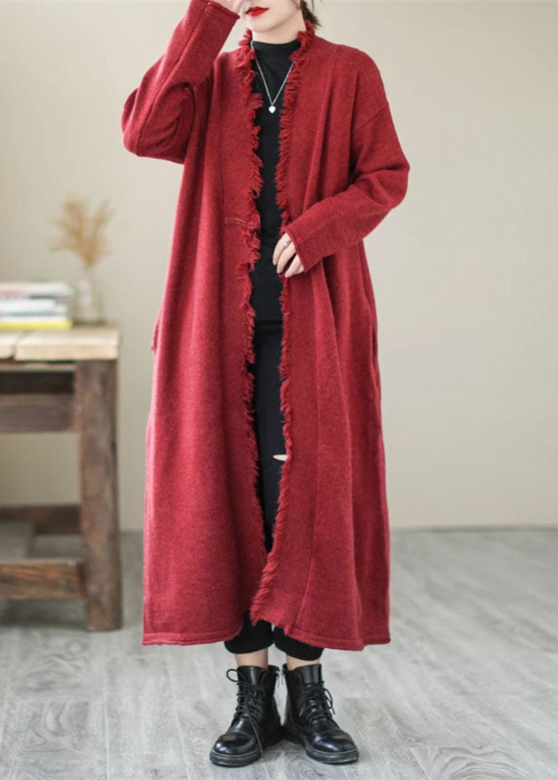 Unik Mulberry Pockets Knit Spring Coat - Mulberry