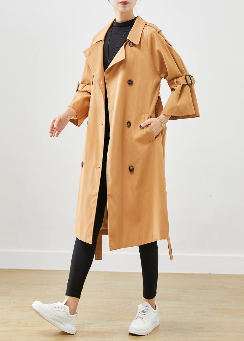 Unike Khaki Notched Double Breast Silm Fit Cotton Trench Coats Fall