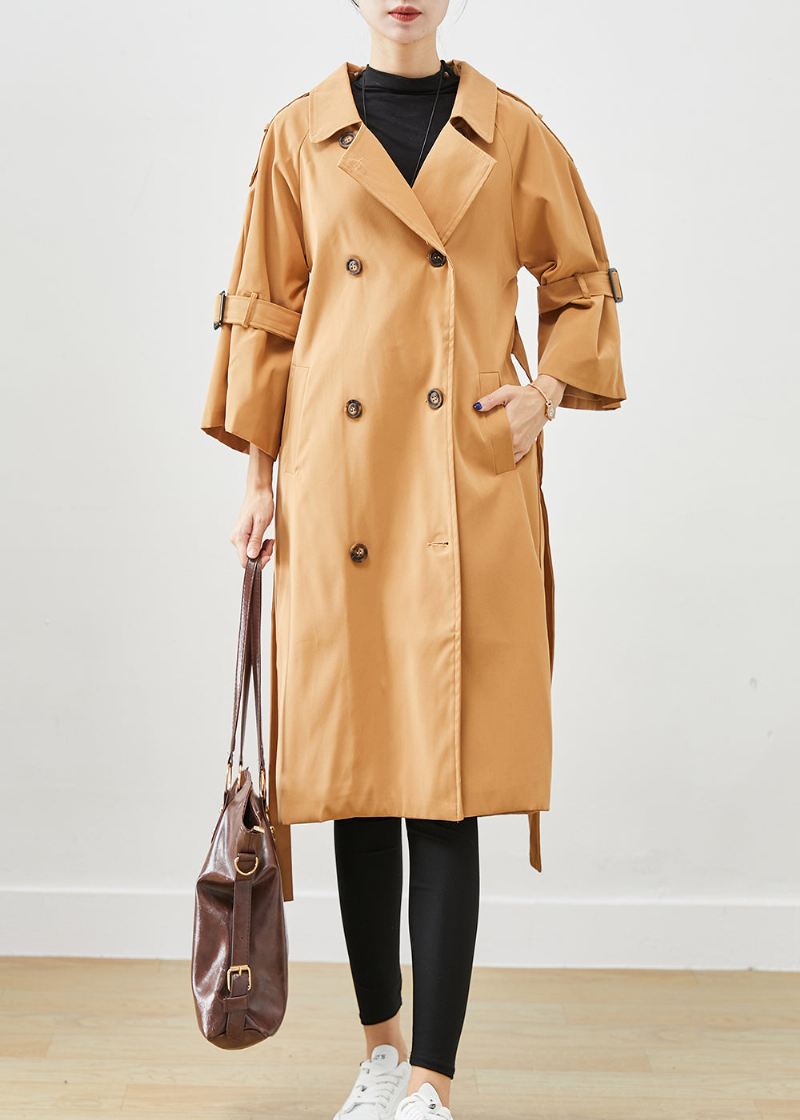 Unike Khaki Notched Double Breast Silm Fit Cotton Trench Coats Fall - Trenchcoats for kvinner