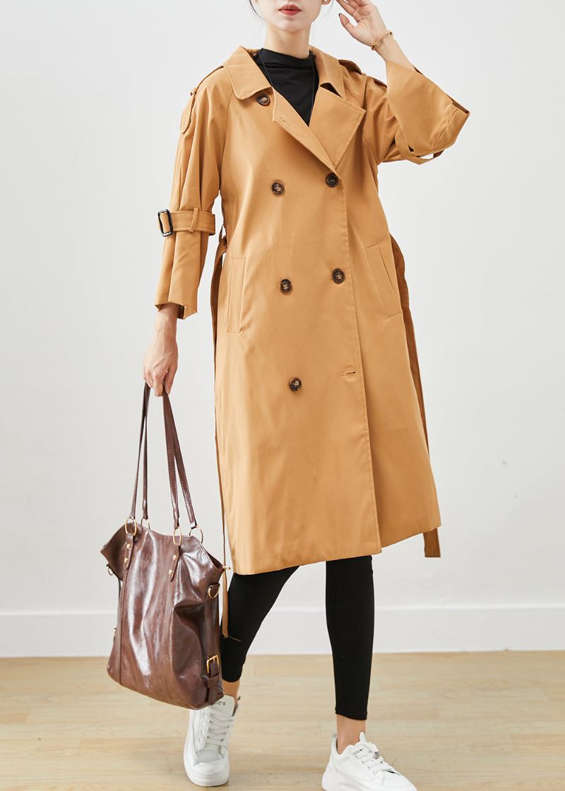 Unike Khaki Notched Double Breast Silm Fit Cotton Trench Coats Fall - Trenchcoats for kvinner