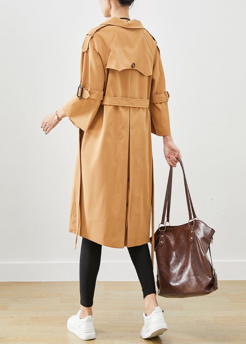 Unike Khaki Notched Double Breast Silm Fit Cotton Trench Coats Fall - Trenchcoats for kvinner