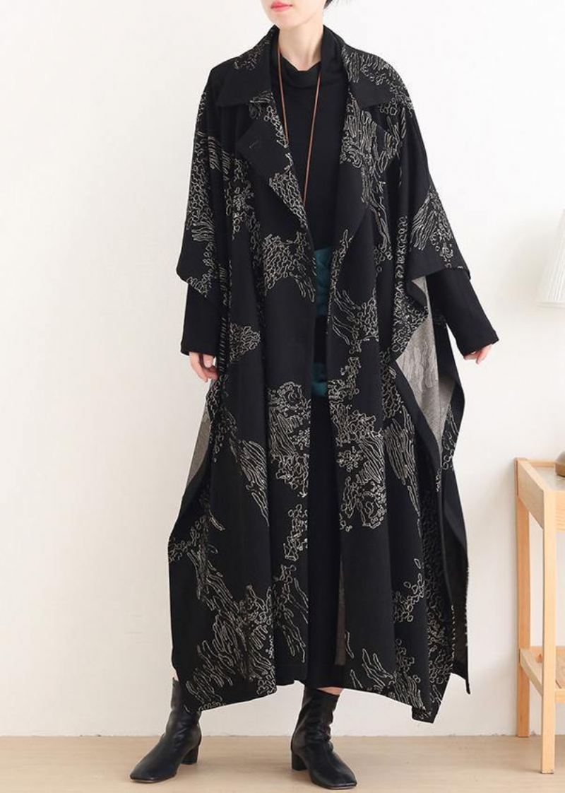 Vakre Hakk Asymmetriske Plus Size Kåper Kvinner Svart Print Silhouette - Svart