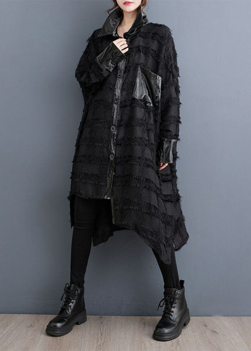 Vakre Svarte Asymmetriske Lommer Patchwork-knapp Trench Coats Fall - Trenchcoats for kvinner