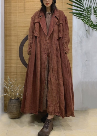 Vintage Carmel Notched Button Lin Trench Coat Spring