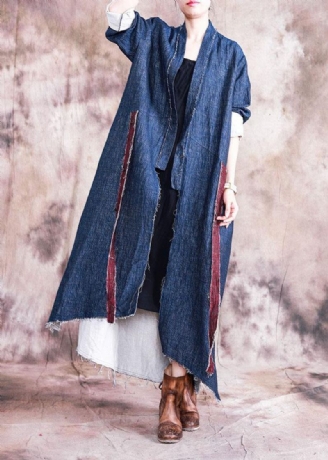 Vintage Oversize Kåper Høst Outwear Blå Patchwork Asymmetriske