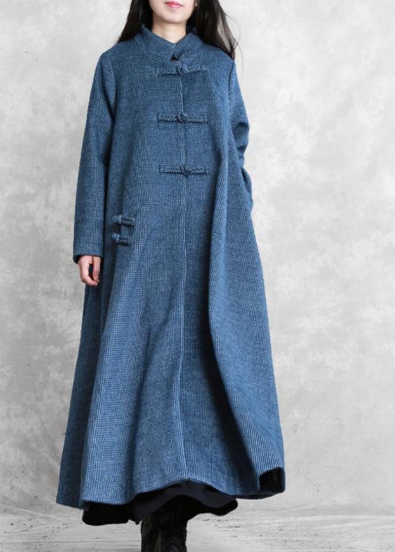 Vintage Plus Size Jakker Kåpe Blå Stativ Krage Asymmetrisk Ullkåper - Trenchcoats for kvinner