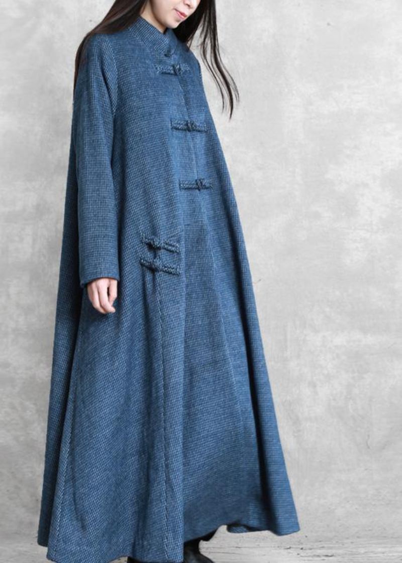 Vintage Plus Size Jakker Kåpe Blå Stativ Krage Asymmetrisk Ullkåper - Trenchcoats for kvinner