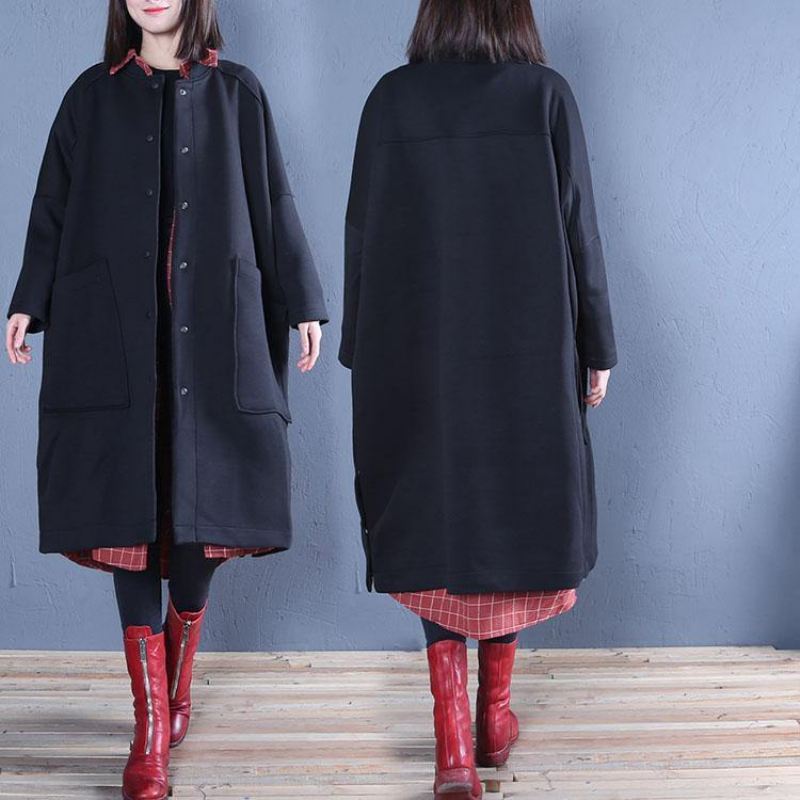 Vintage Plus Size Klær Svart Side Åpen Høst Kvinner Kåper - Trenchcoats for kvinner