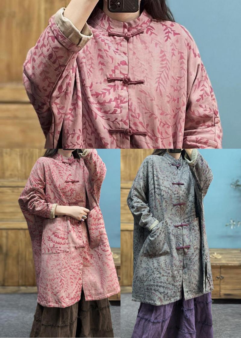 Vintage Rosa Trykklommer Bomull Trench Vår - Trenchcoats for kvinner