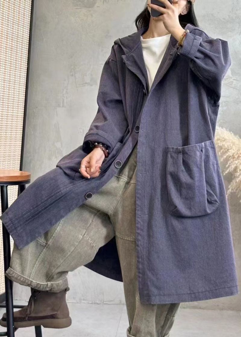 Vintage Svart Rynkete Hettegensere Denim Trench Coats Fall - Svart