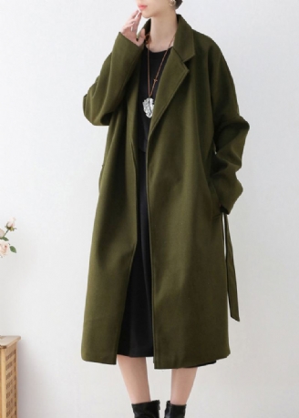 Vogue Army Green Notched Tie Midje Ull Trench Coats Vinter