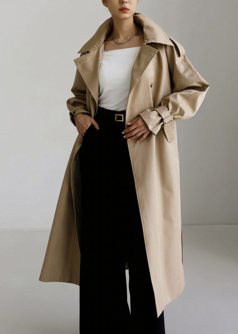 Vogue Khaki Peter Pan Krage Knapplommer Bomull Trench Coats Langermet