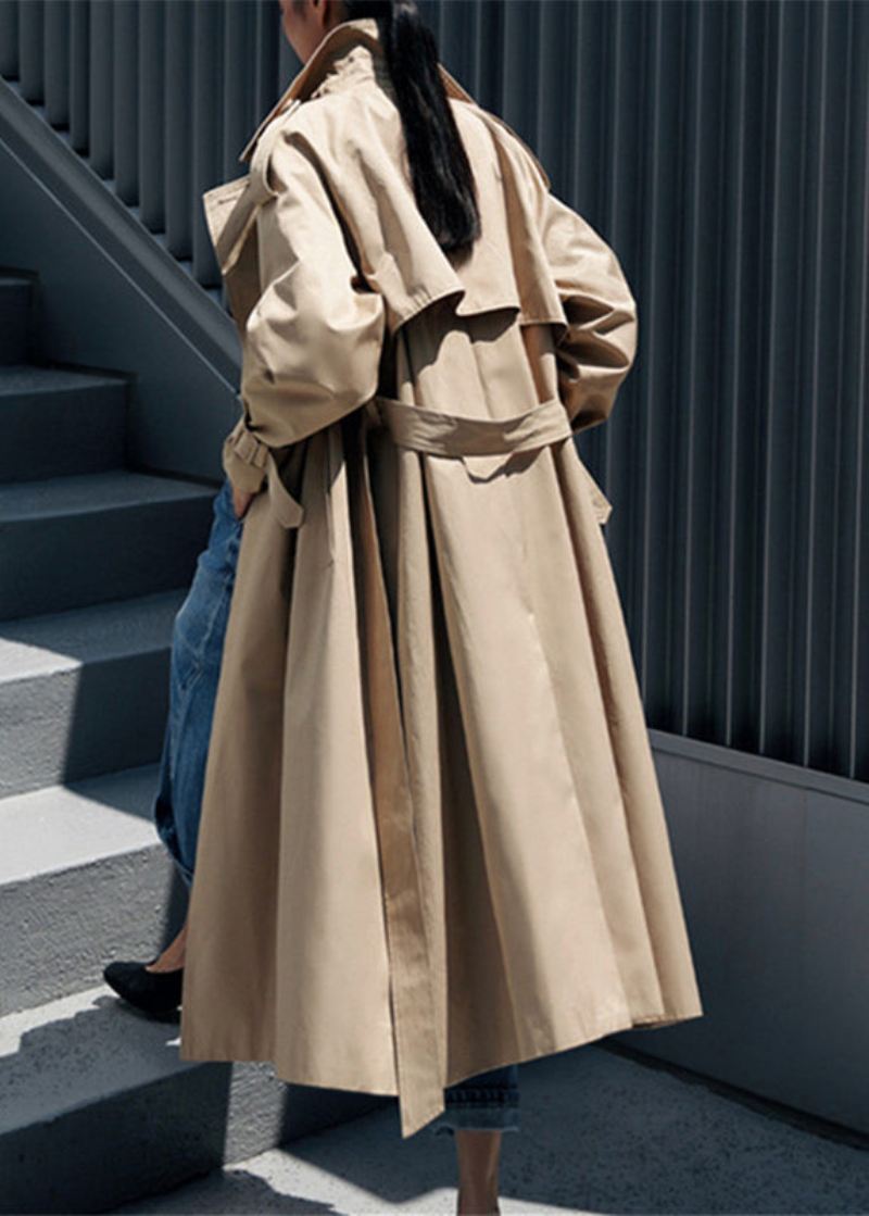 Vogue Khaki Peter Pan Krage Knapplommer Bomull Trench Coats Langermet - Khaki