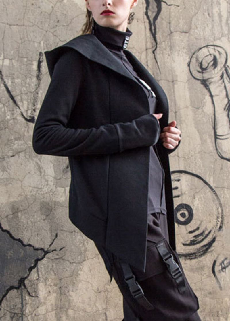 Art Black Zip Up Cotton Hoodie Coat Langermet - Vinterfrakker for kvinner